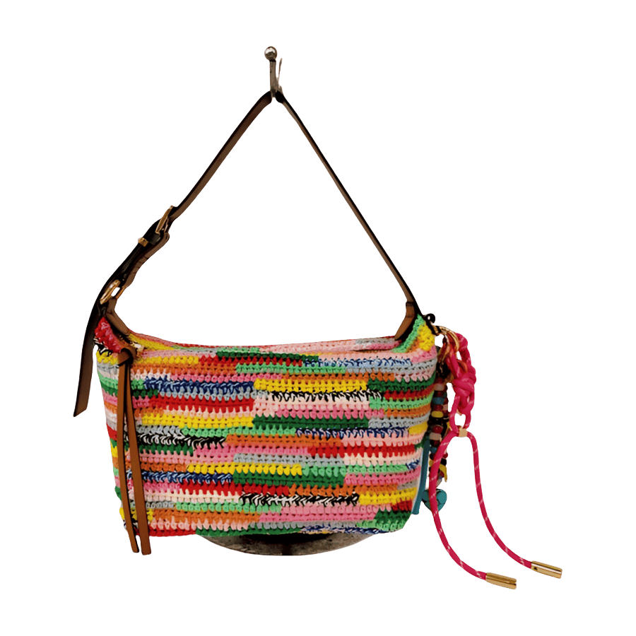 Straw ladies handbag with trim PU and detachable string hangtag