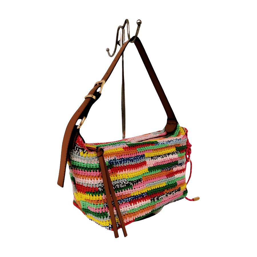 Straw ladies handbag with trim PU and detachable string hangtag