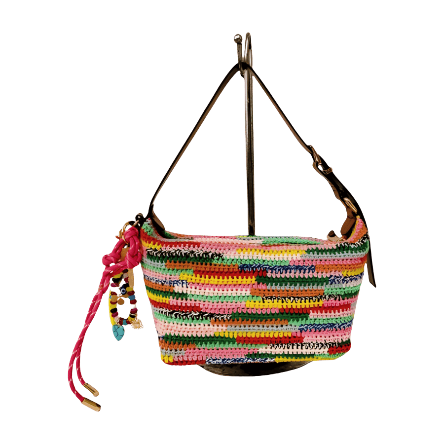 Straw ladies handbag with trim PU and detachable string hangtag