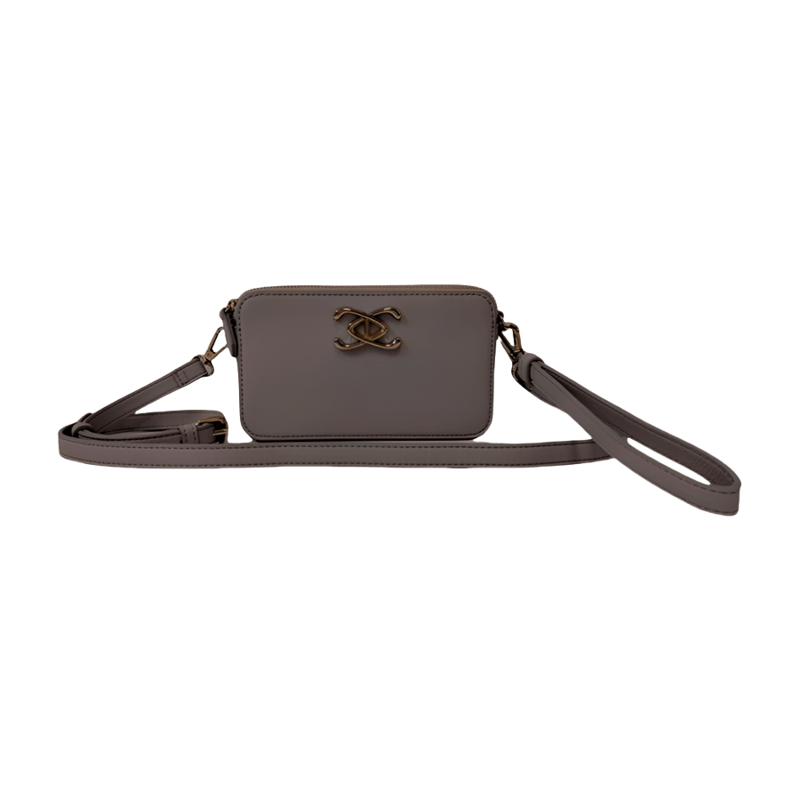 Green ladies crossbody bag with decorative hardware and wrist handle