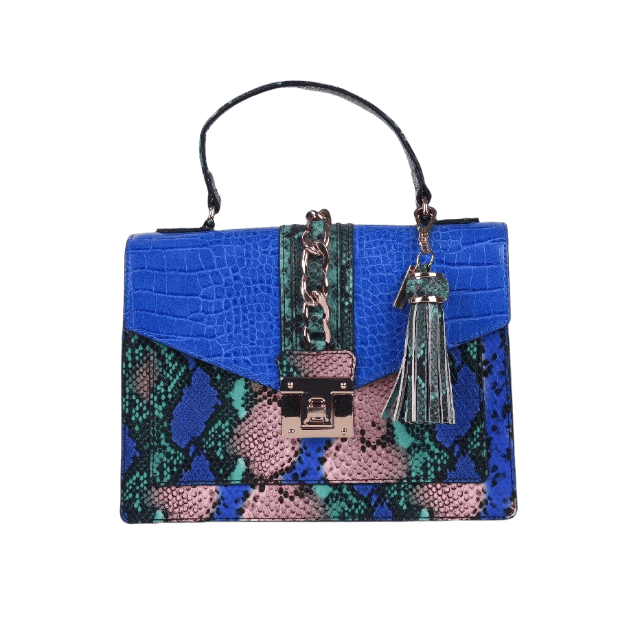 Snake PU ladies handbag with detachable PU tassel and lock closure