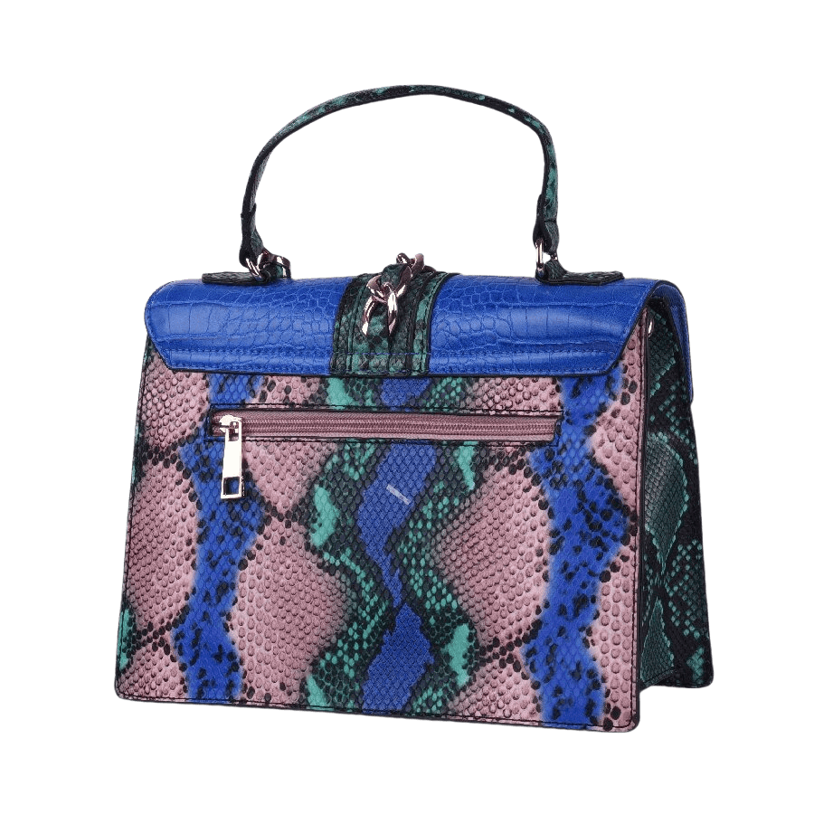 Snake PU ladies handbag with detachable PU tassel and lock closure