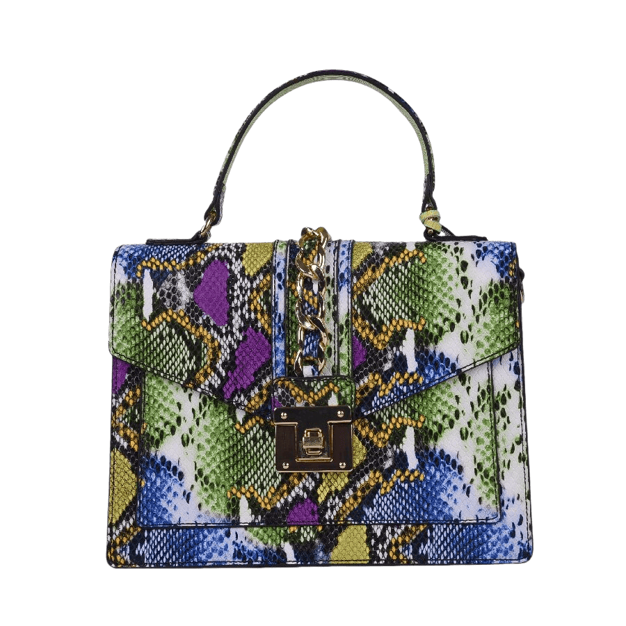 Snake PU ladies handbag with detachable PU tassel and lock closure