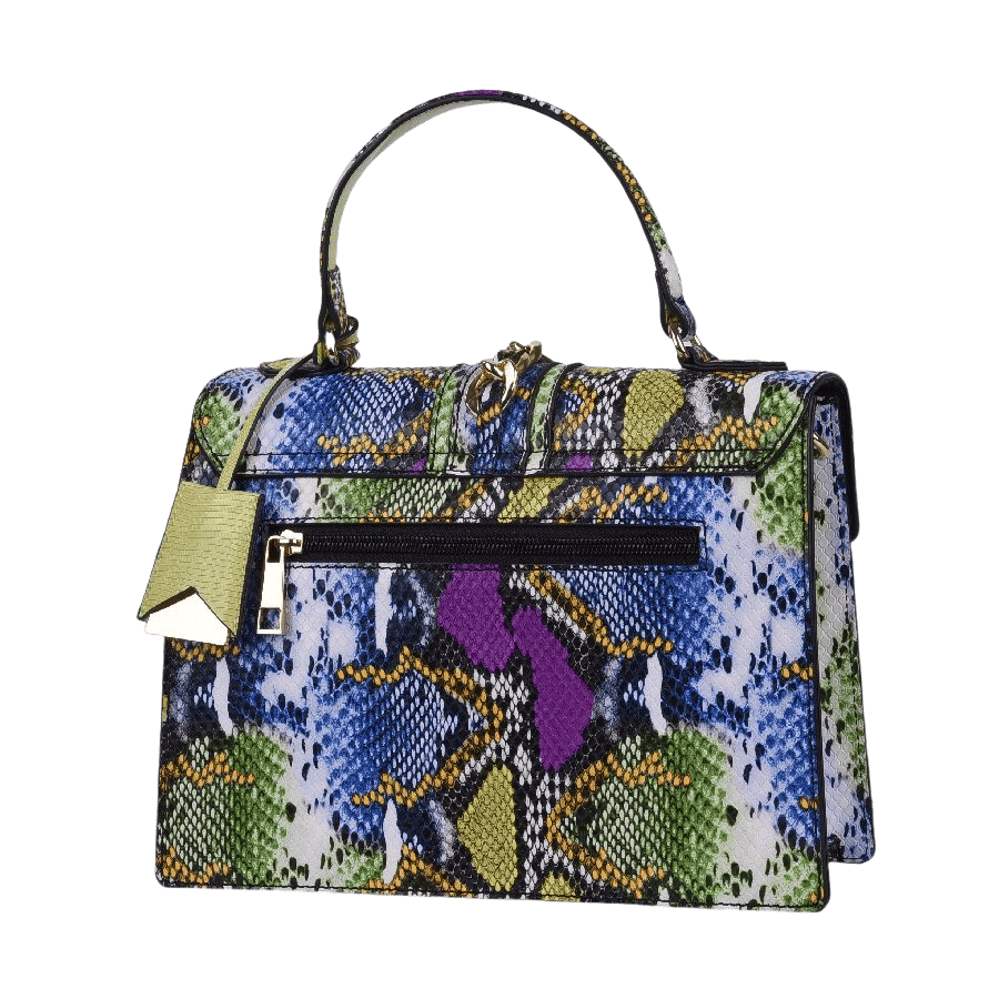 Snake PU ladies handbag with detachable PU tassel and lock closure