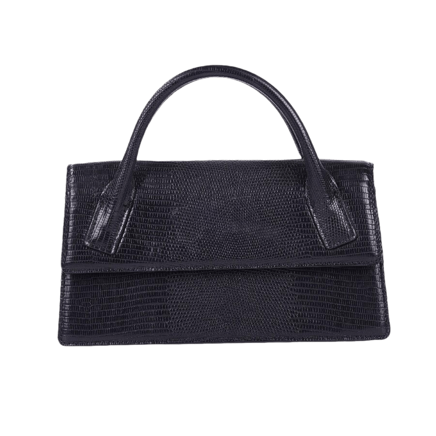 Black snake PU ladies handbag with black edge painting and magnetic snap closure
