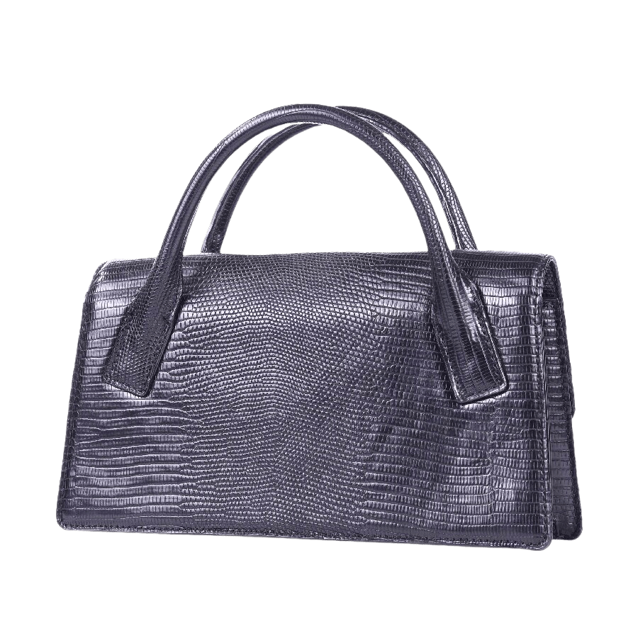 Black snake PU ladies handbag with black edge painting and magnetic snap closure