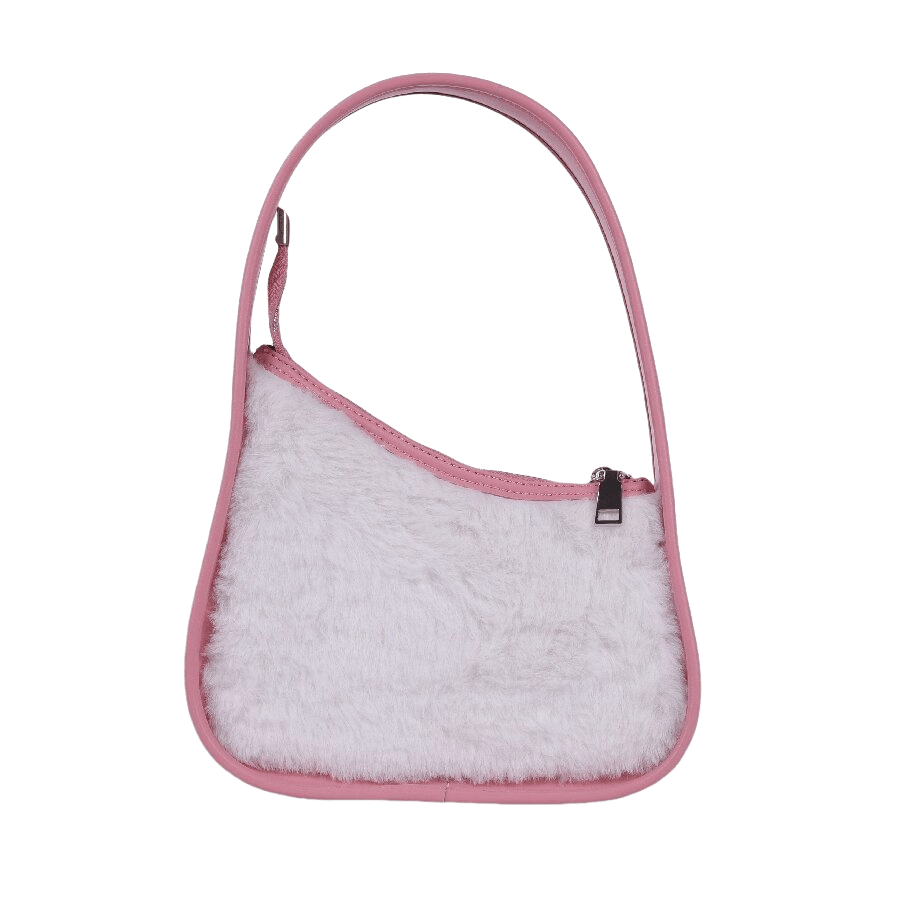 Pink structured ladies handbag with top zip closure