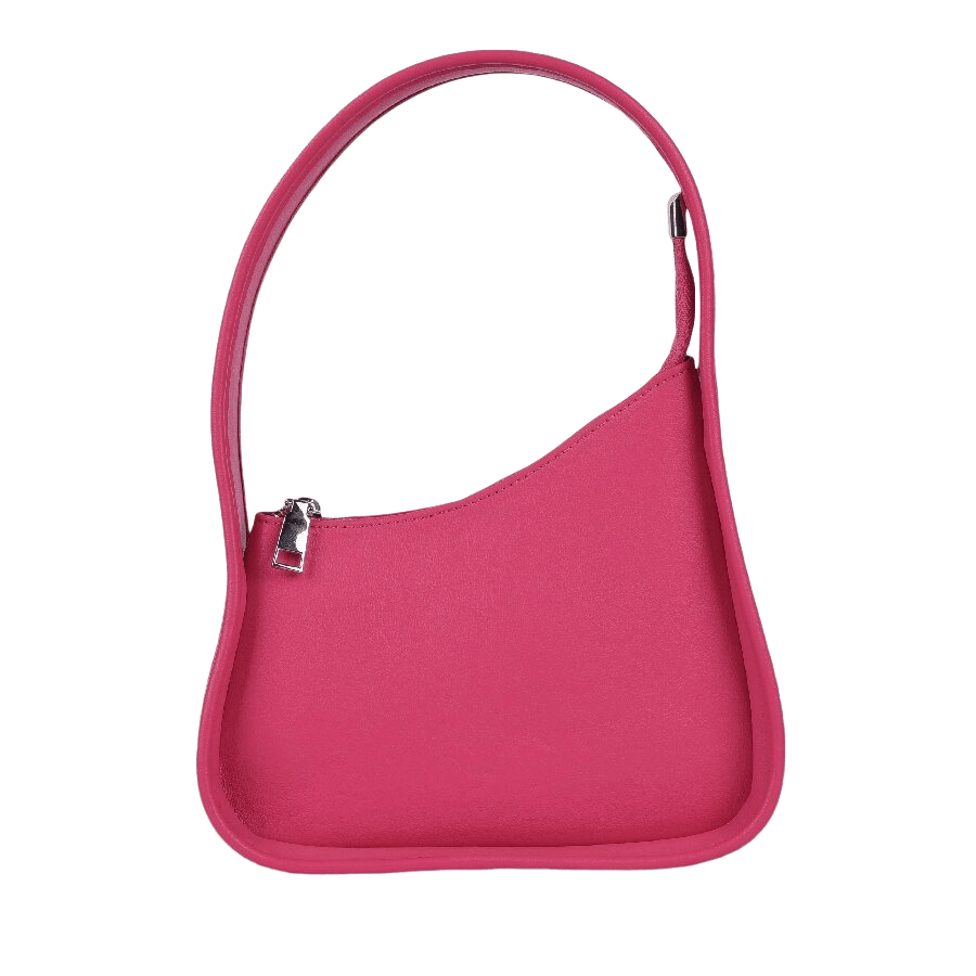 Pink structured ladies handbag with top zip closure