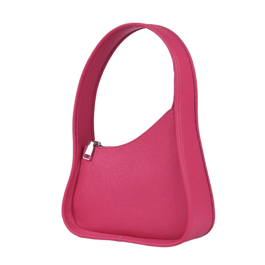 Pink structured ladies handbag with top zip closure