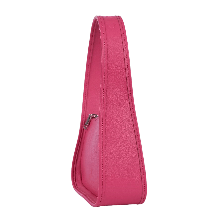 Pink structured ladies handbag with top zip closure