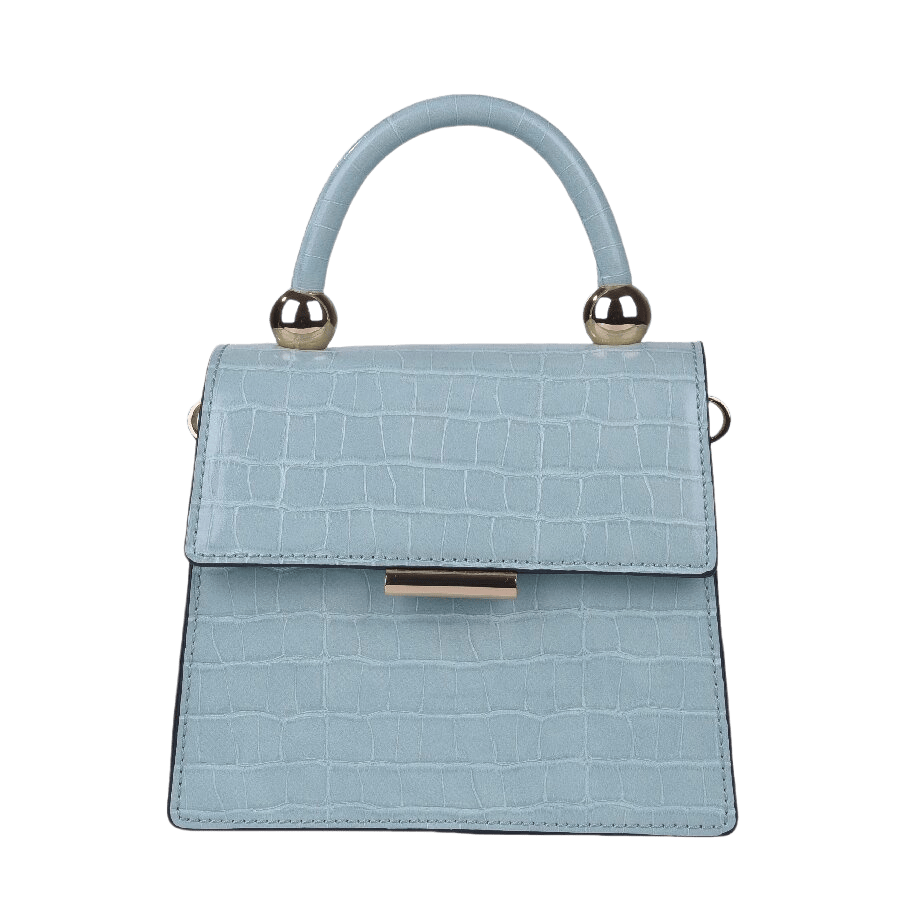 Croco PU ladies handbag with metal bar on the flap and contrast edge painting