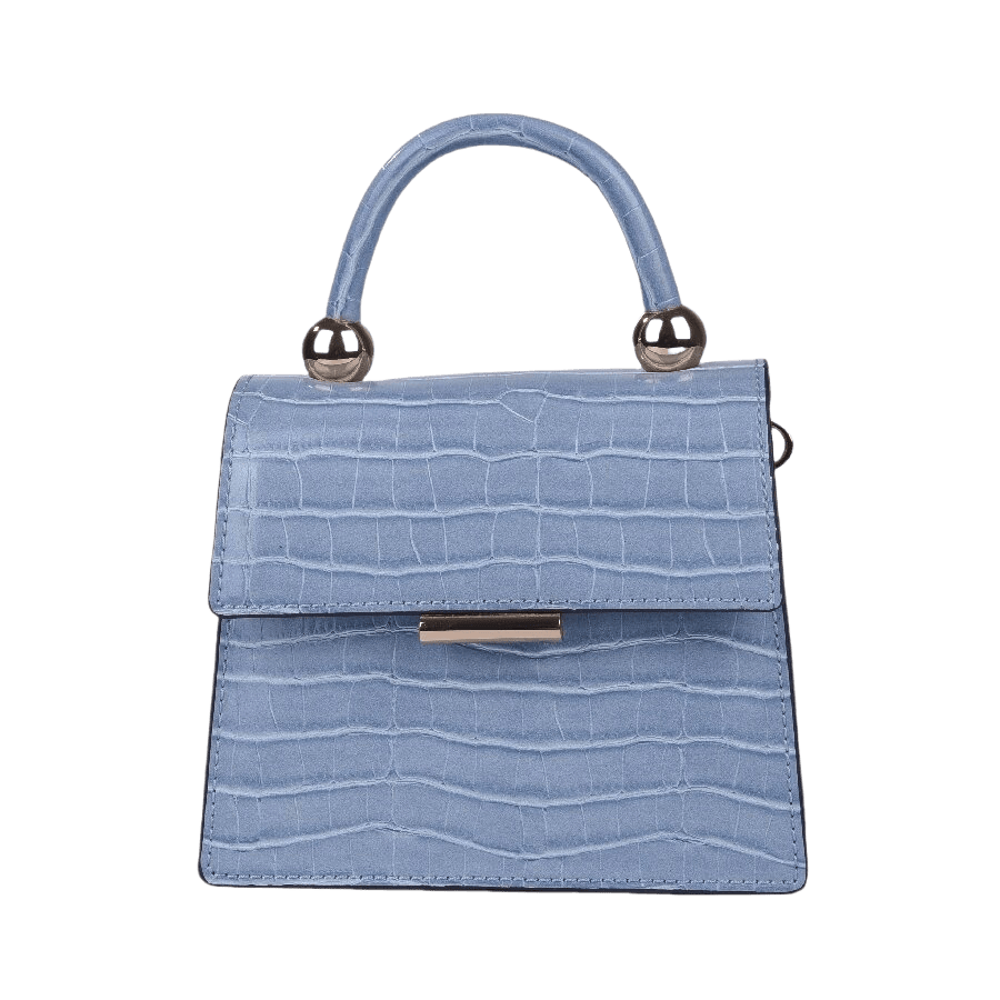 Croco PU ladies handbag with metal bar on the flap and contrast edge painting
