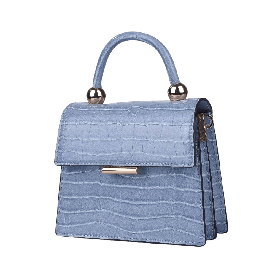 Croco PU ladies handbag with metal bar on the flap and contrast edge painting