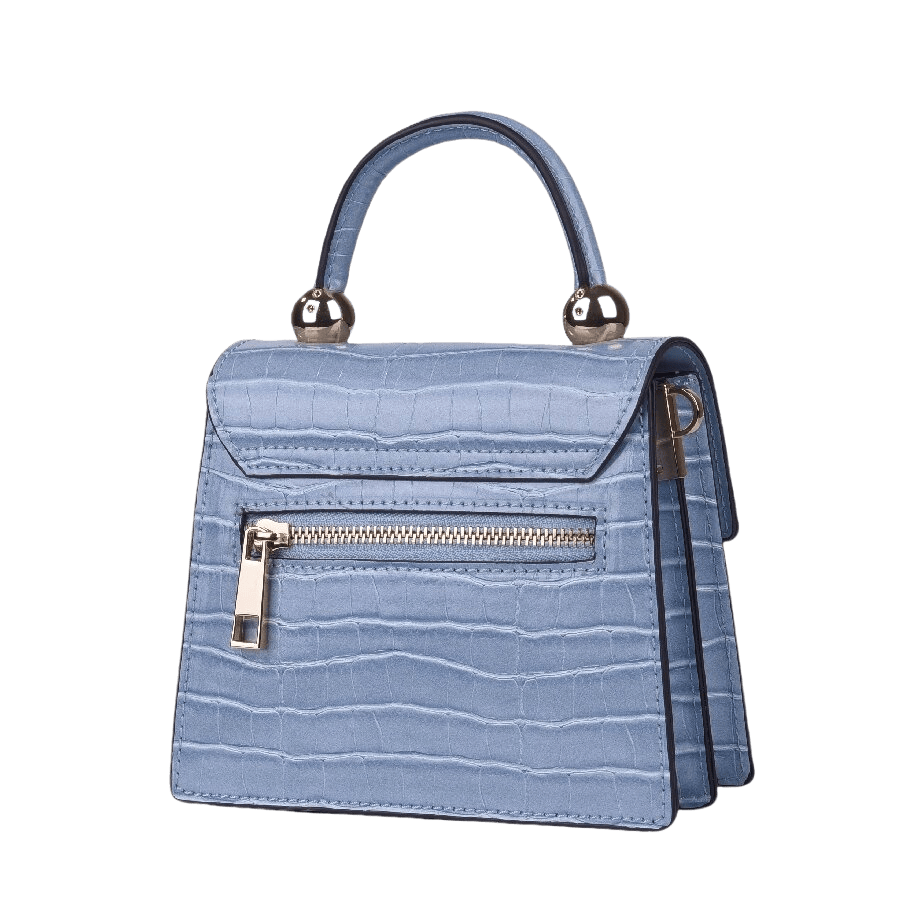 Croco PU ladies handbag with metal bar on the flap and contrast edge painting