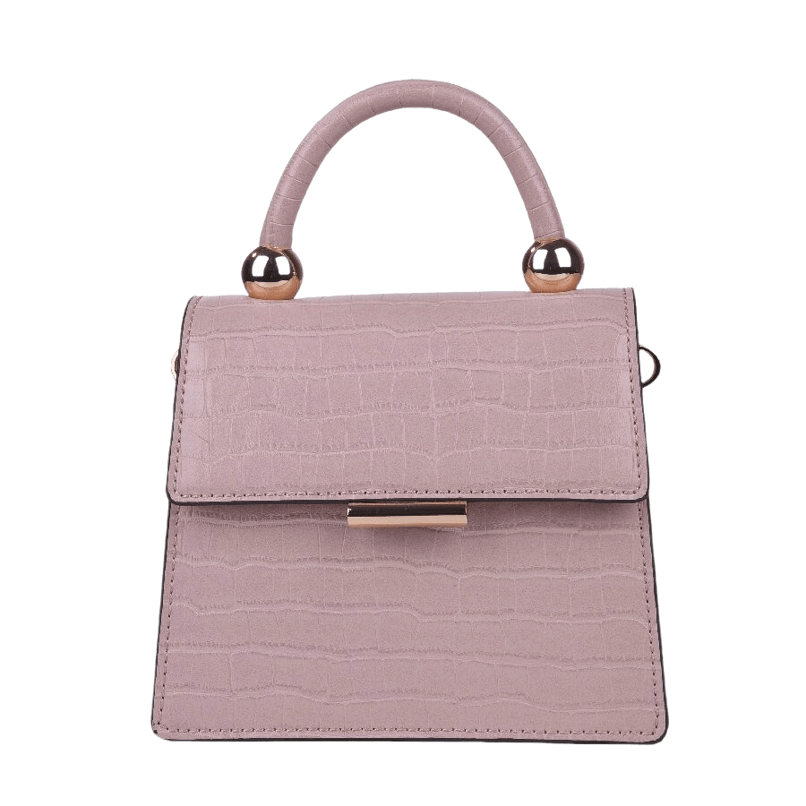 Croco PU ladies handbag with metal bar on the flap and contrast edge painting