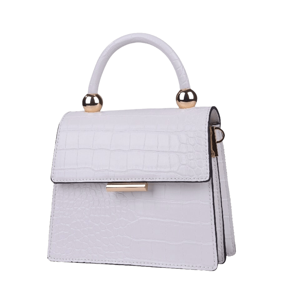 Croco PU ladies handbag with metal bar on the flap and contrast edge painting