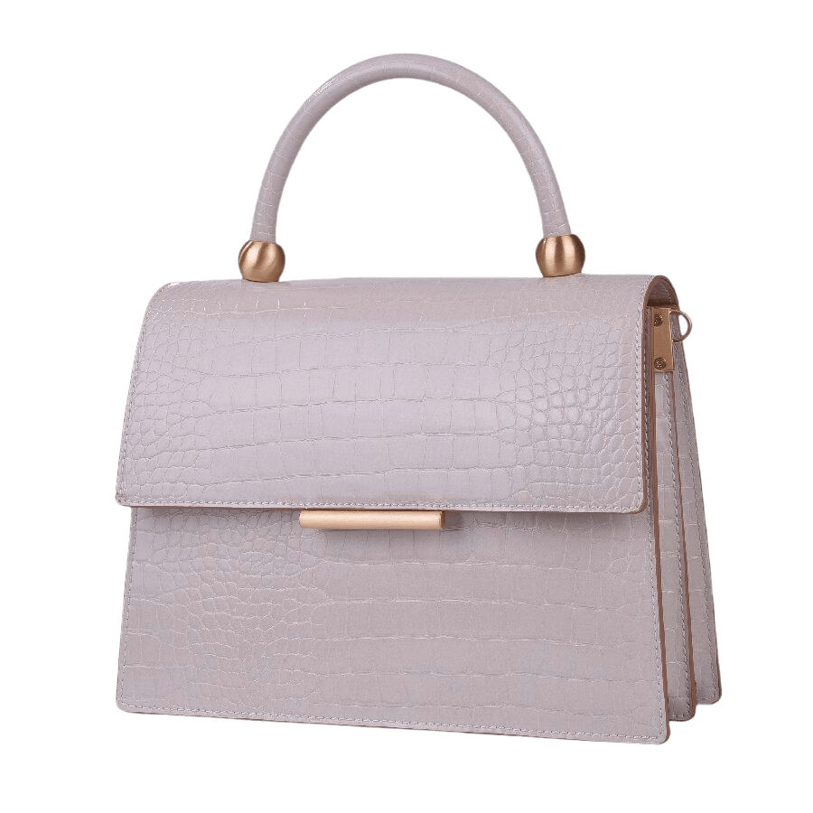 Croco PU ladies handbag with metal bar on the flap and contrast edge painting