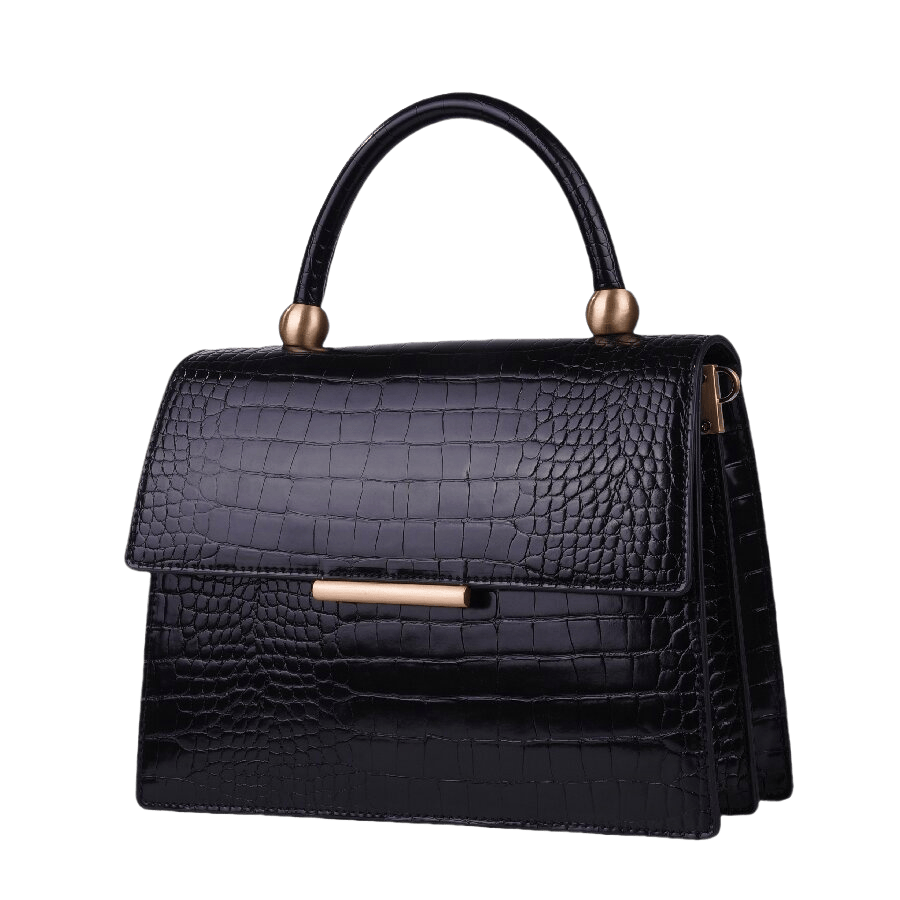 Croco PU ladies handbag with metal bar on the flap and contrast edge painting