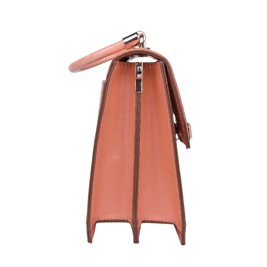 Croco PU ladies handbag with enamel lock closure and metal tab of handle and shoulder strap
