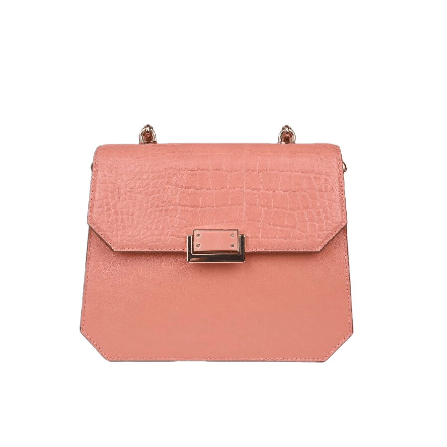 Croco PU ladies handbag with enamel lock closure and metal tab of handle and shoulder strap