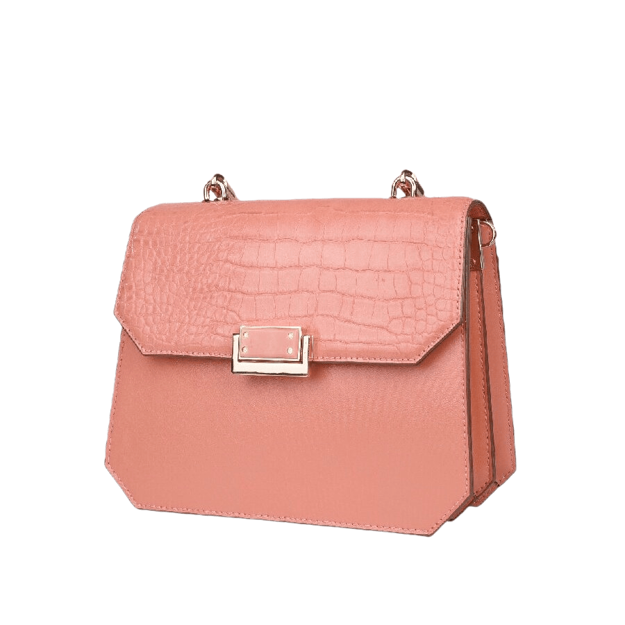 Croco PU ladies handbag with enamel lock closure and metal tab of handle and shoulder strap