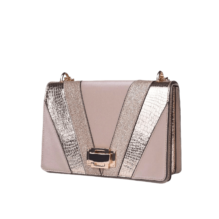 Splicing PU ladies handbag with decorative lock and contrast edge painting