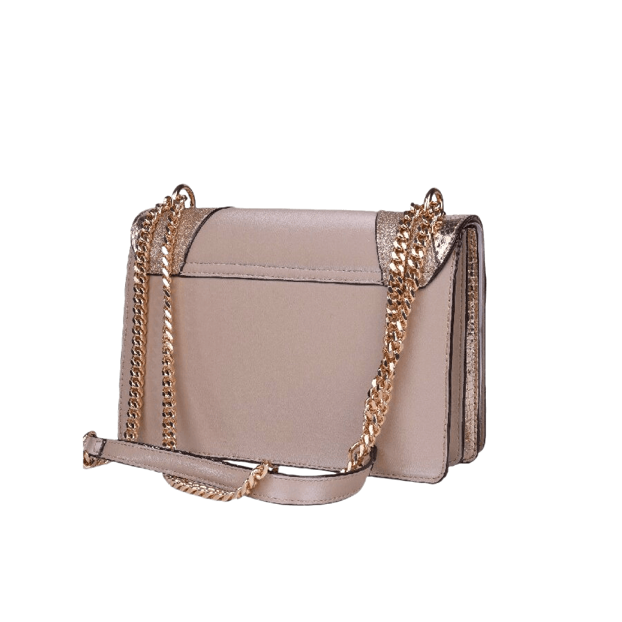 Splicing PU ladies handbag with decorative lock and contrast edge painting