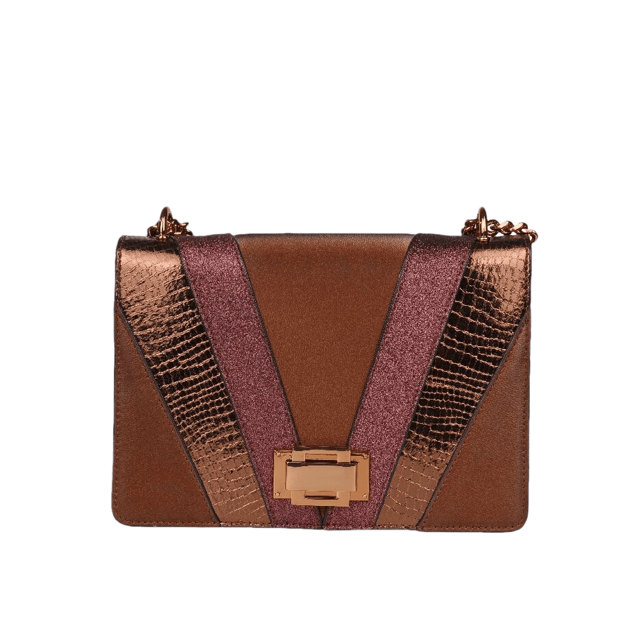 Splicing PU ladies handbag with decorative lock and contrast edge painting