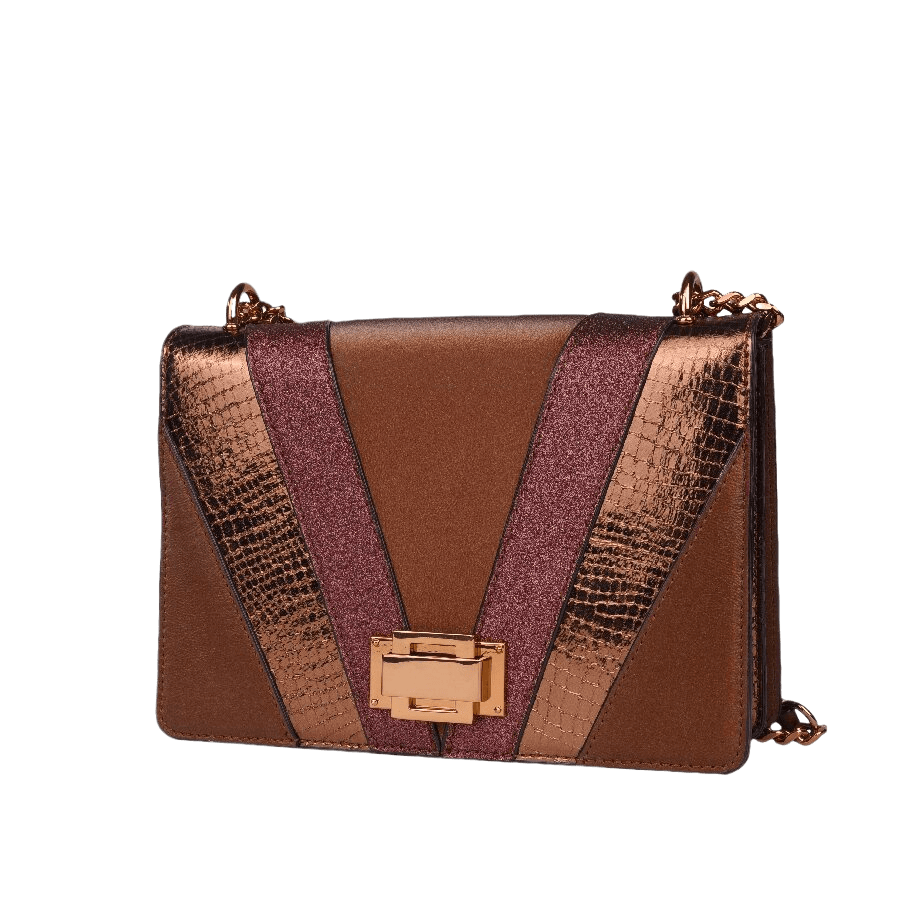Splicing PU ladies handbag with decorative lock and contrast edge painting