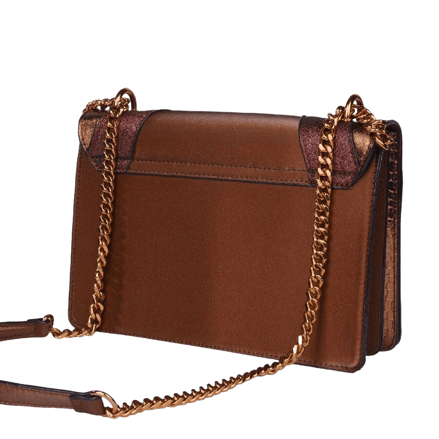 Splicing PU ladies handbag with decorative lock and contrast edge painting