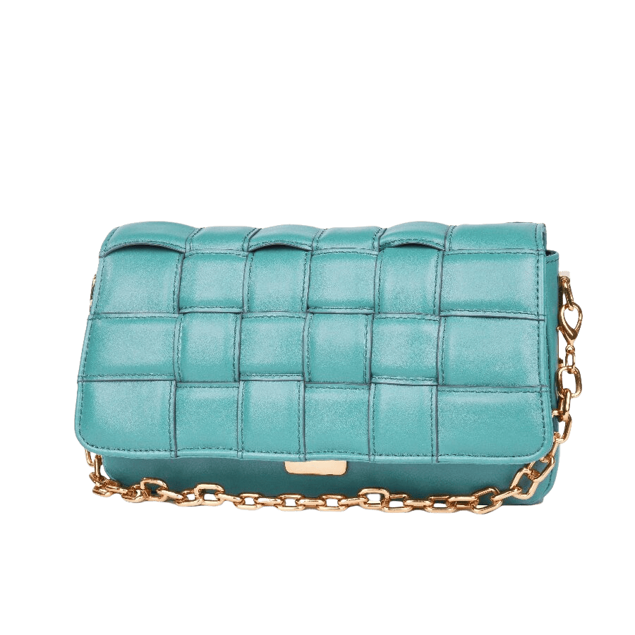 Weave PU ladies handbag with chain handle and lock closure