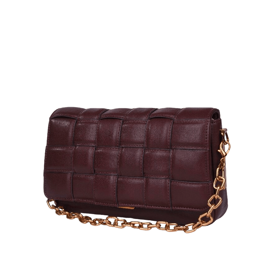 Weave PU ladies handbag with chain handle and lock closure
