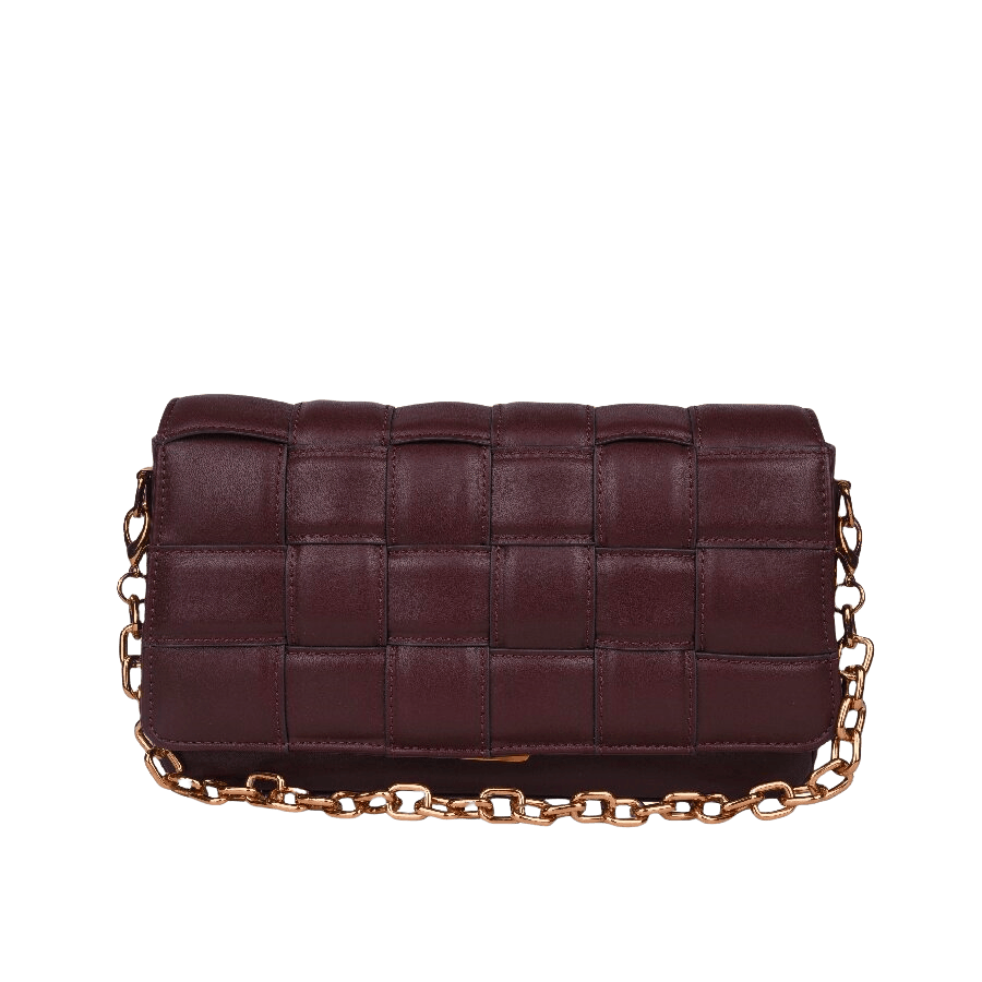 Weave PU ladies handbag with chain handle and lock closure