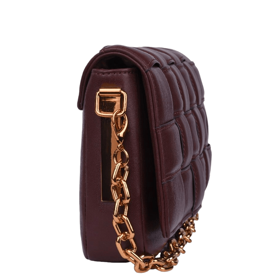 Weave PU ladies handbag with chain handle and lock closure