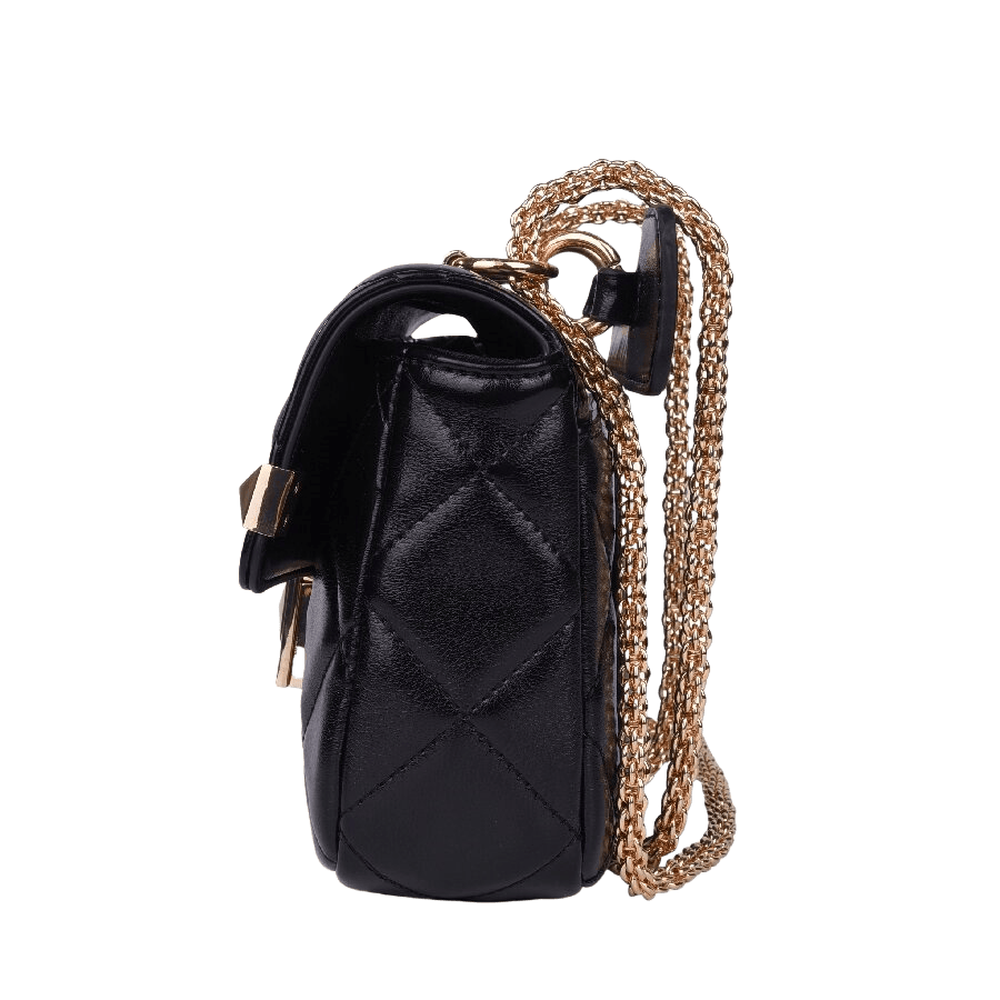 Black quilting ladies handbag with lock closure and decorative studs