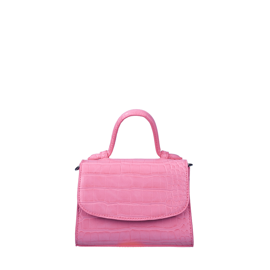 Pink croco PU ladies handbag with magnetic snap closure