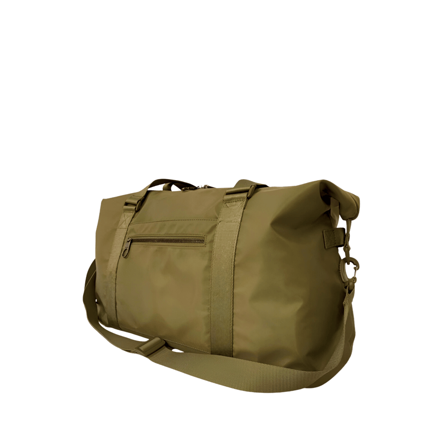 Black big travelling bag with front zip pocket and back pocket to attached on luggage