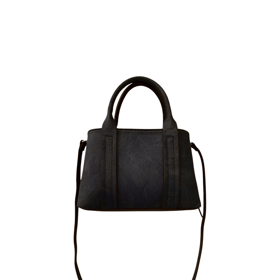 Black ladies handbag with contrast edge painting and top zip closure