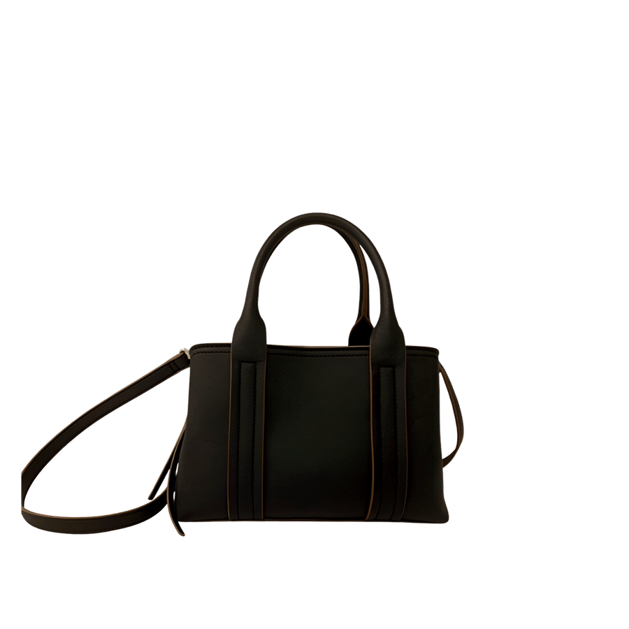 Black ladies handbag with contrast edge painting and top zip closure