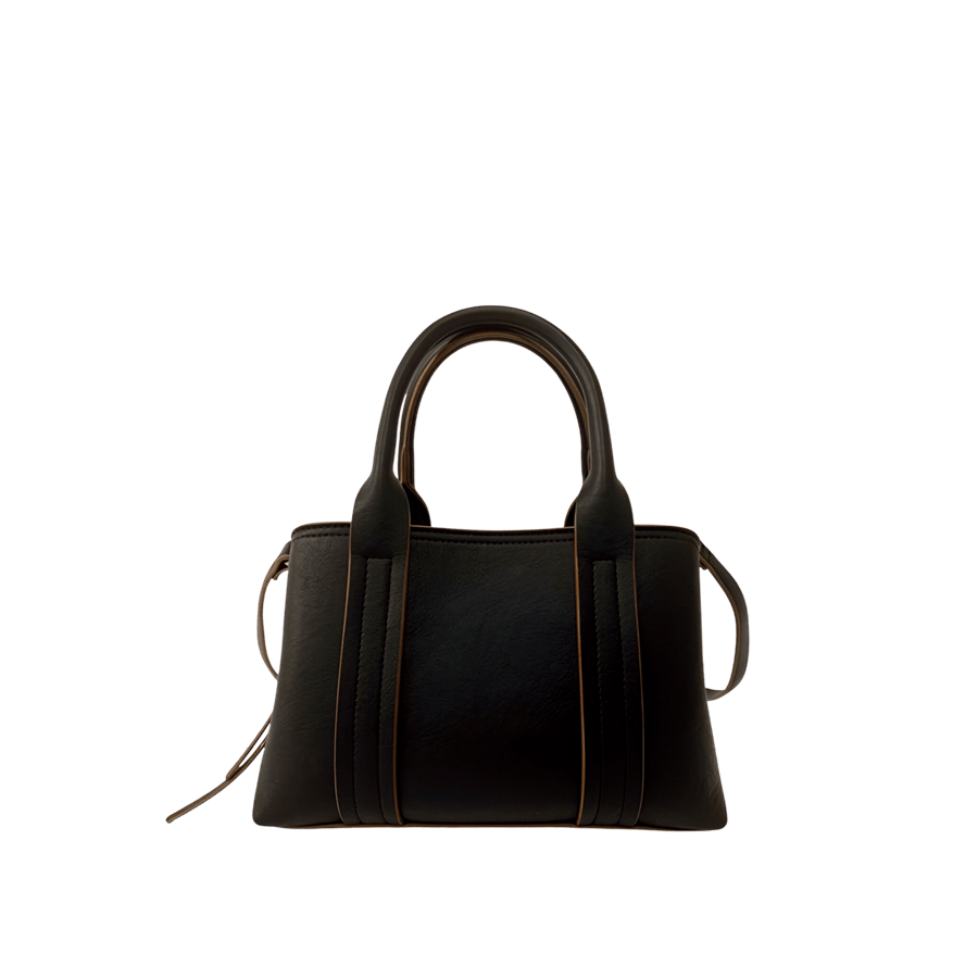 Black ladies handbag with contrast edge painting and top zip closure