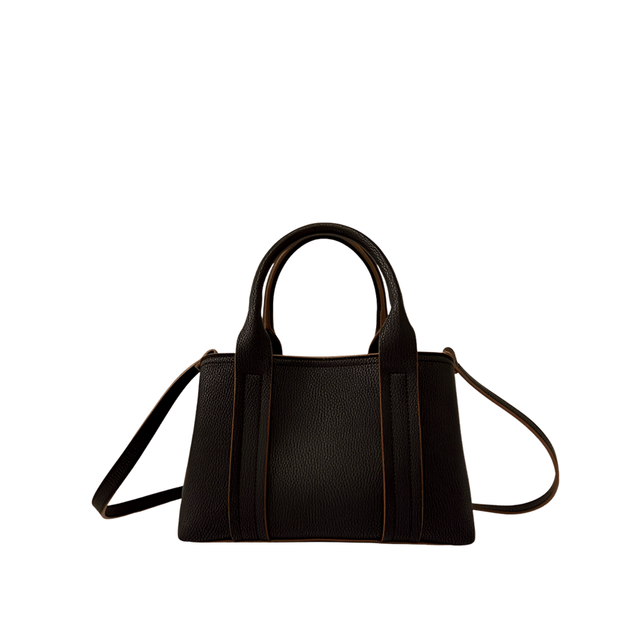 Black ladies handbag with contrast edge painting and top zip closure