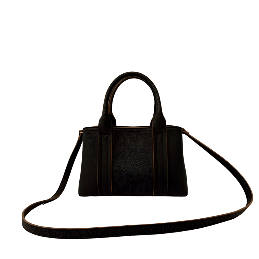 Black ladies handbag with contrast edge painting and top zip closure