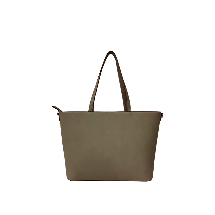 Beige ladies tote bag with contrast edge painting and front open pocket