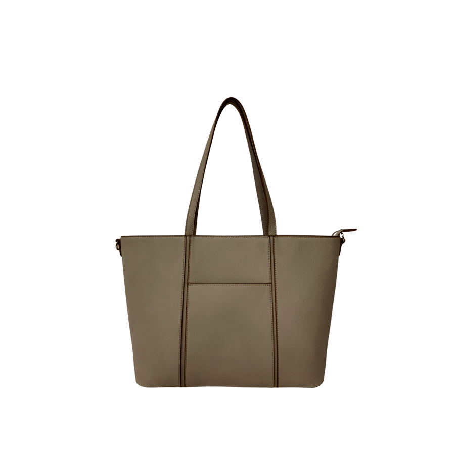 Beige ladies tote bag with contrast edge painting and front open pocket