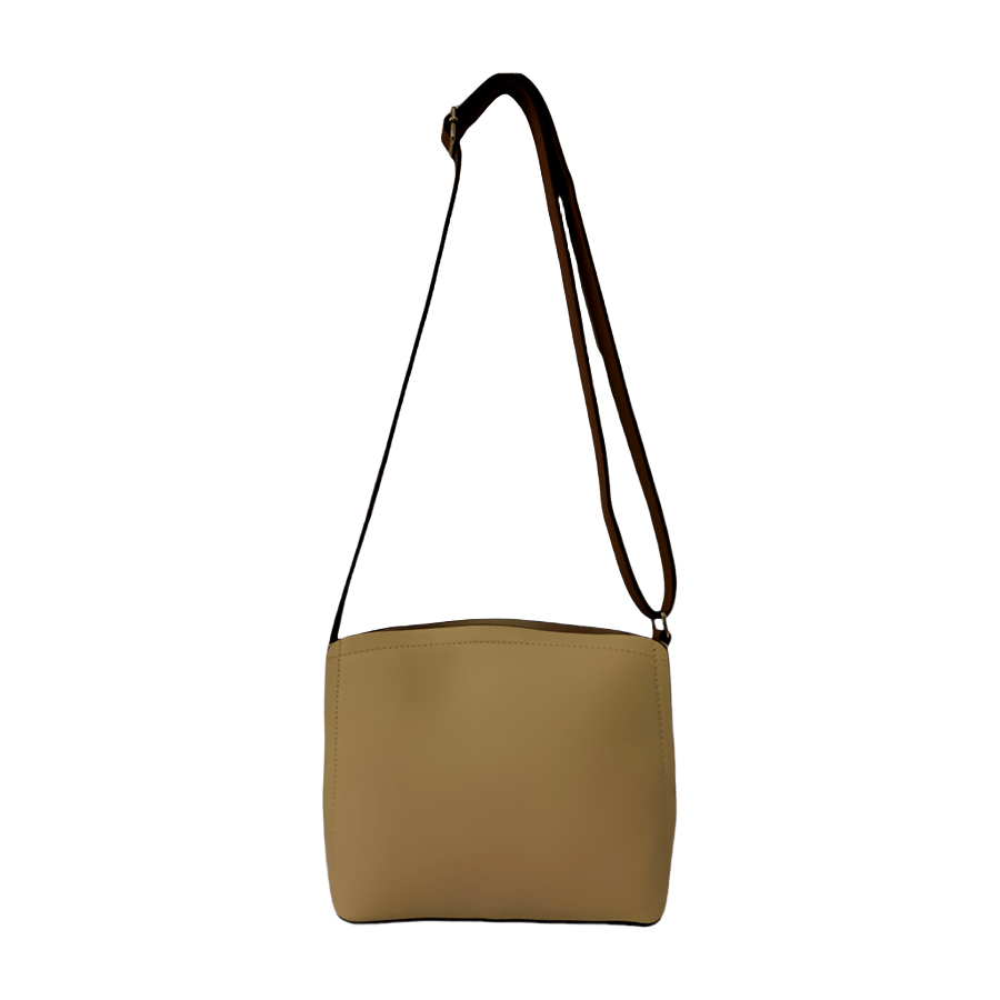 Grey ladies crossbody bag with trim PU and detachable PU brand hangtag