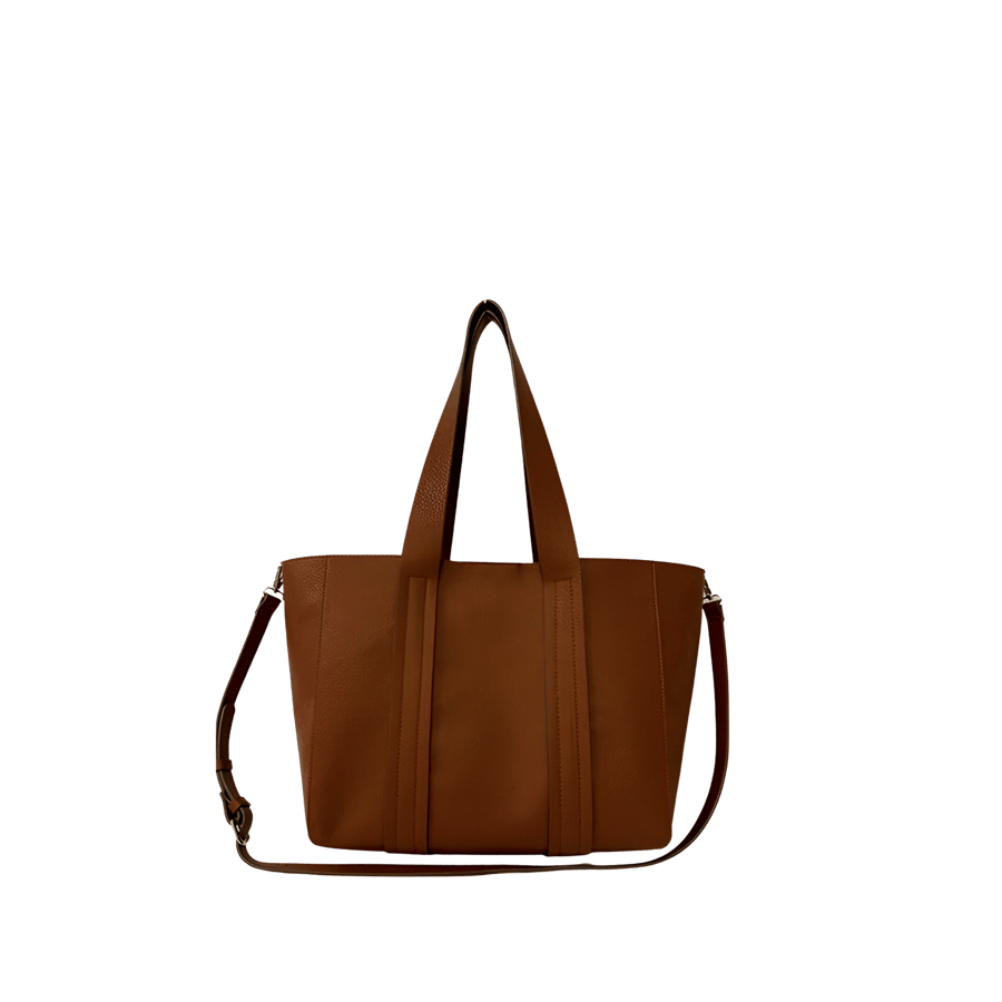 Camel pebble PU ladies handbag with contrast edge painting and magnetic snap closure