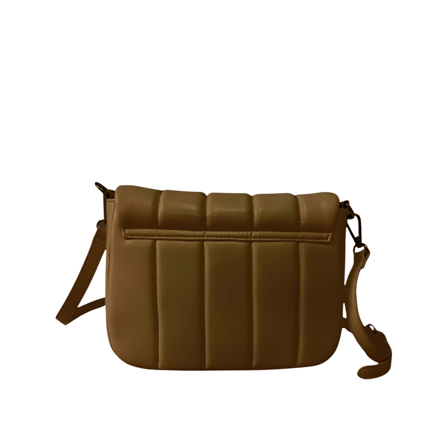 Grey quilting ladies crossbody bag with lock closure and detachable shoulder strap