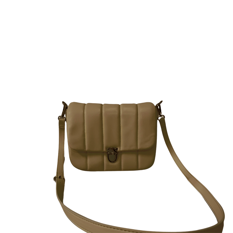 Grey quilting ladies crossbody bag with lock closure and detachable shoulder strap