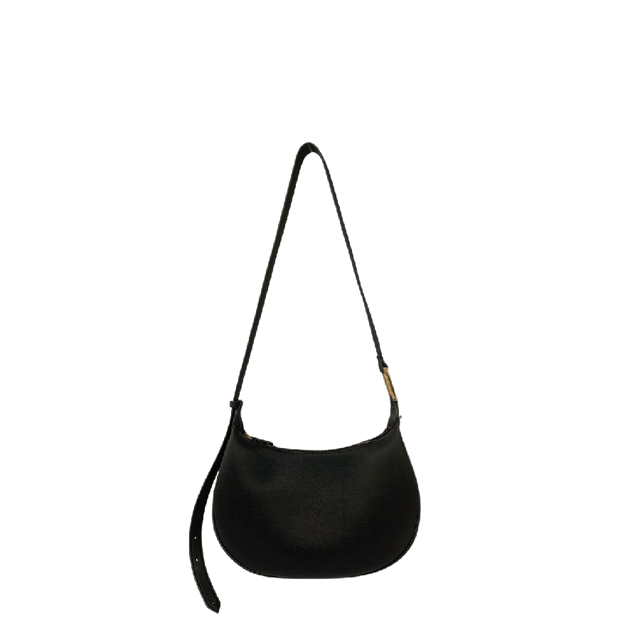 Black ladies crossbody bag with adjustable strap and top zip closure