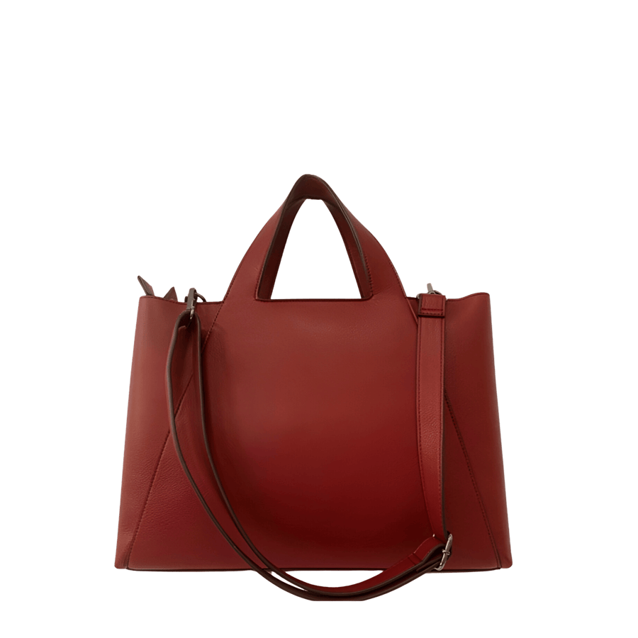 Red ladies handbag with contrast edge painting and detachable shoulder strap
